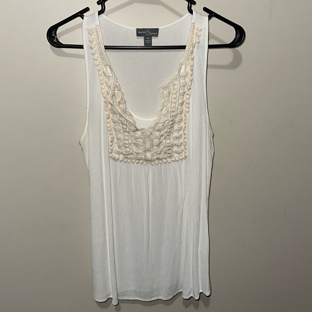 Off White Tank w/ Crochet Detail